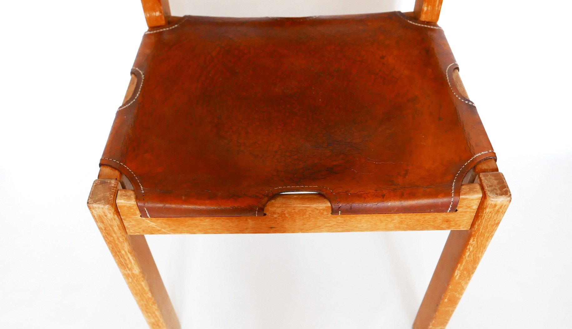 Mid Century Camel Colored Leather Dining Chairs 1960s Set of 4