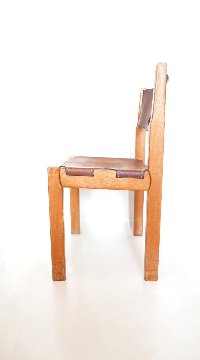 MidCentury Camel Colored Leather Dining Chairs, 1960s, Set of 4 for