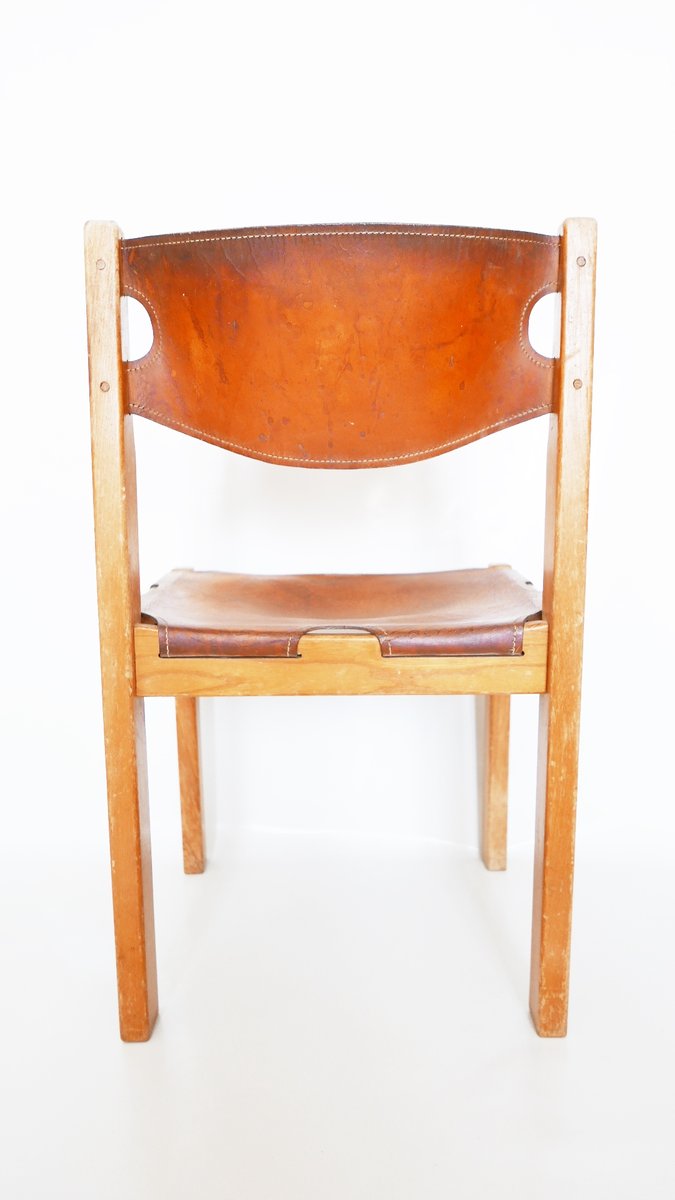 MidCentury Camel Colored Leather Dining Chairs, 1960s, Set of 4 for sale at Pamono