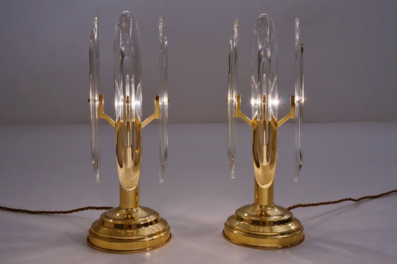 Mid Century Brass & Crystal Table Lamps by Gaetano