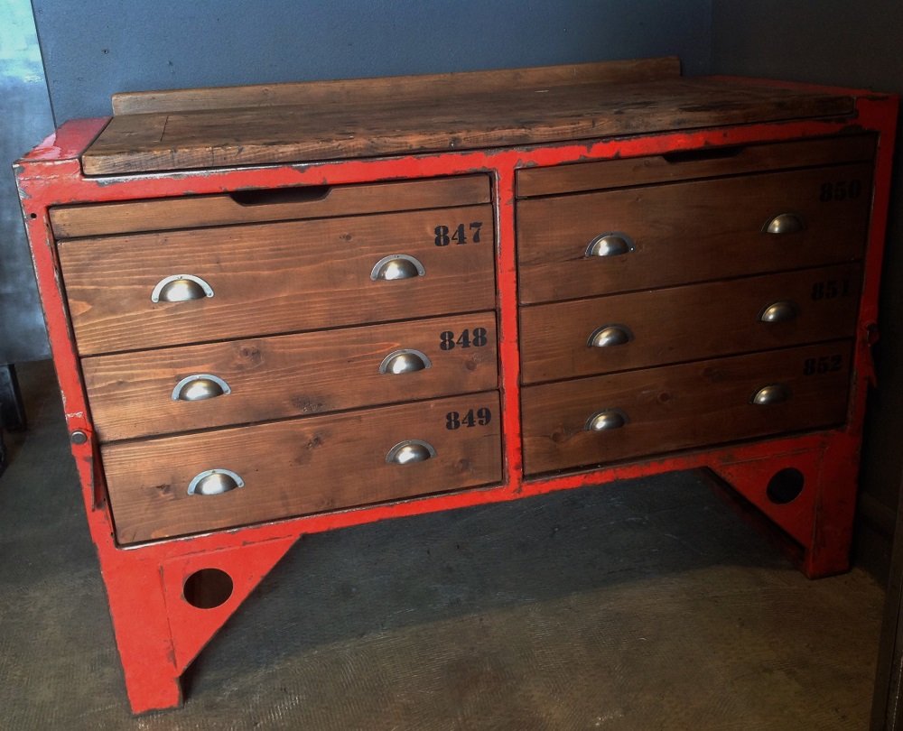 Industrial Steel and Wood Chest of Drawers for sale at Pamono