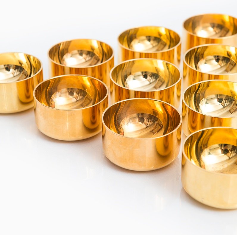 Brass Shot Glasses by Pierre Forsell, Set of 10 for sale at Pamono
