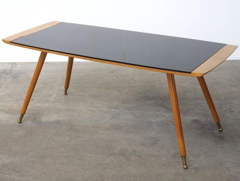 Large Mid-Century Italian Coffee Table with Black Glass ...